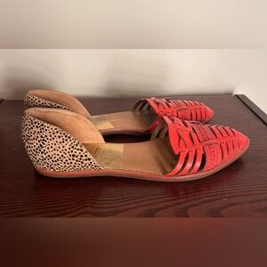 DOLCE VITA Lucilla Cow Hair Flat In Persimmon Orange Leopard Size 7